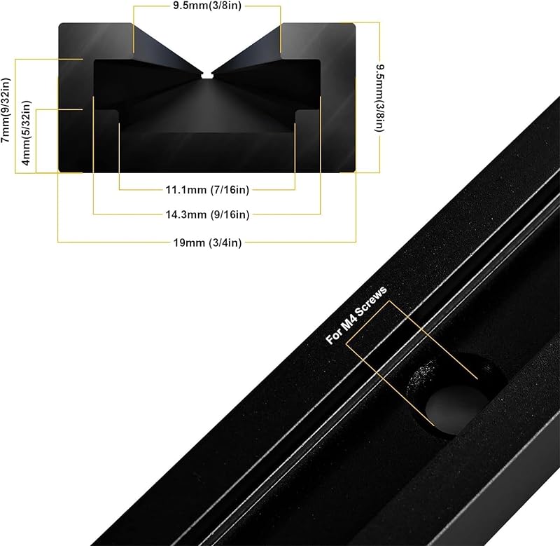 4 Pistas en T aluminio 36" color negro doble corte