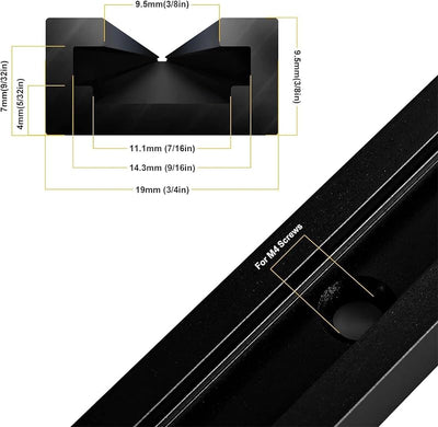 4 Pistas en T aluminio 36" color negro doble corte
