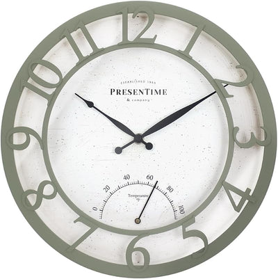 Reloj pared exterior 13pulg termómetro moderno verde