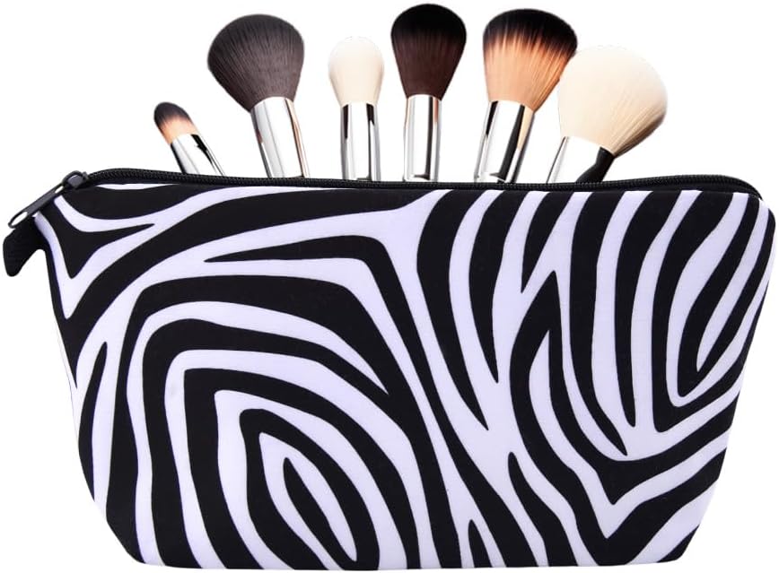 Bolsa maquillaje estampado cebra para mujer y niña negra blanca