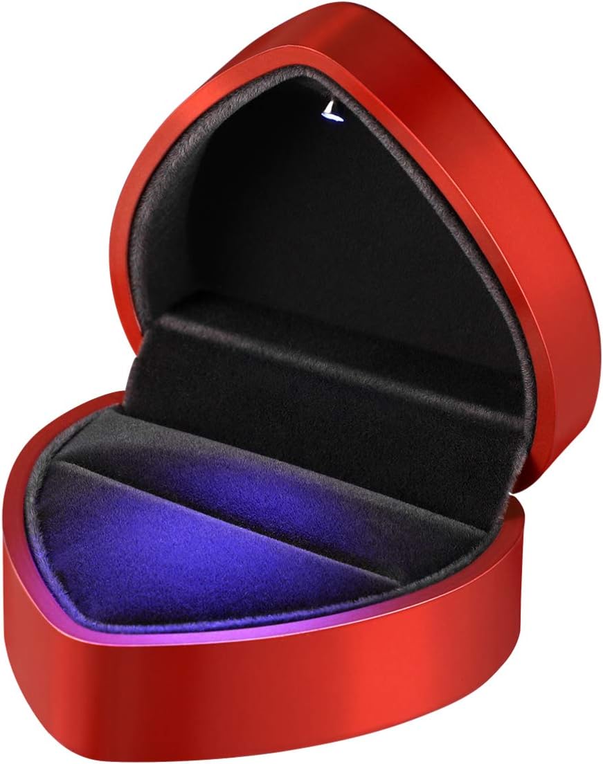 Caja anillo corazón LED aniversario San Valentín boda rojo