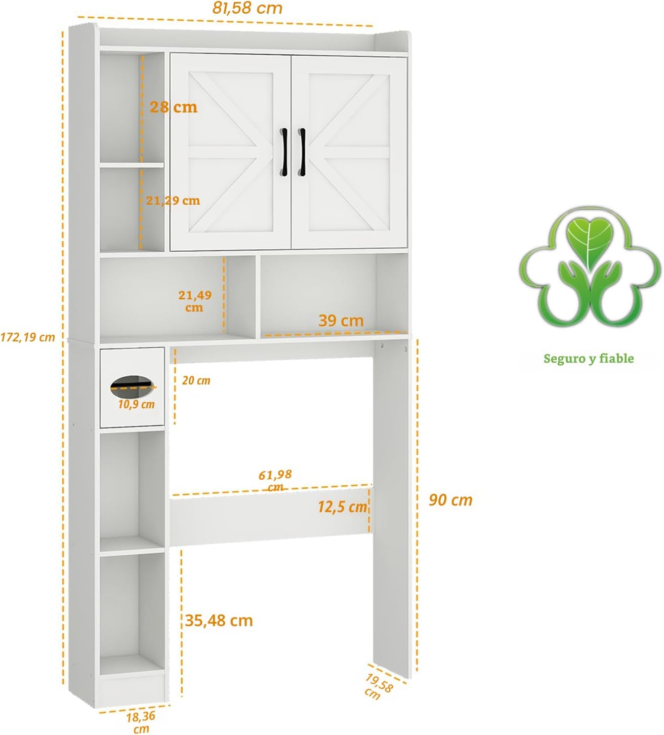 Armario sobre inodoro con 2 puertas y soporte papel