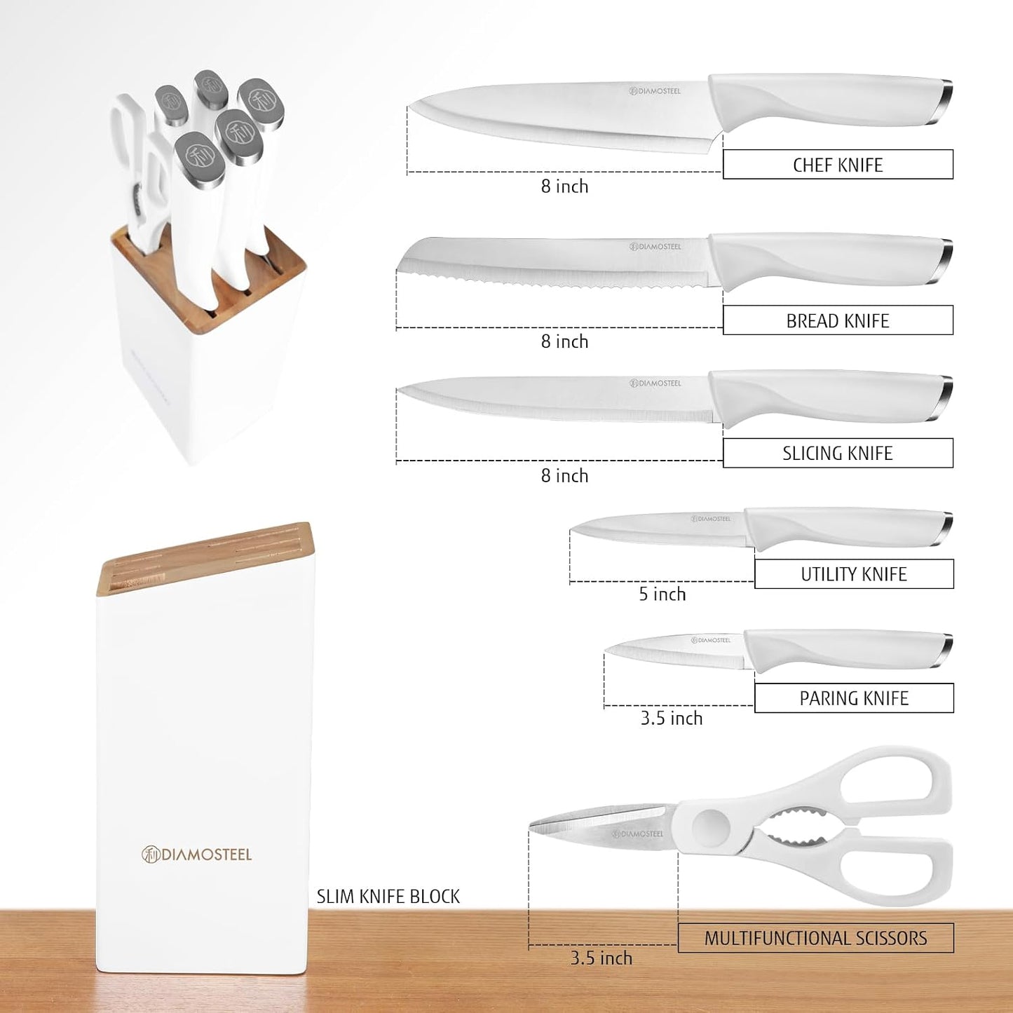 Set 7 Cuchillos Acero Inox Bloque Ergonómico Chef