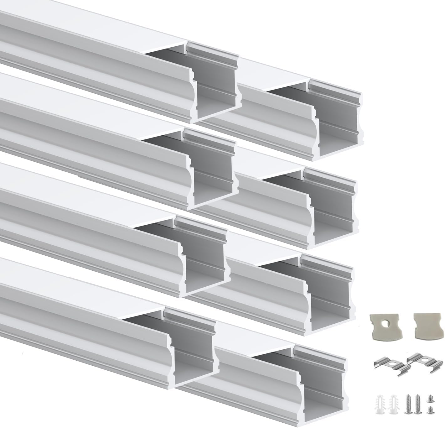 8 Canales LED Aluminio 6.6pies Difusor Plano Profundo