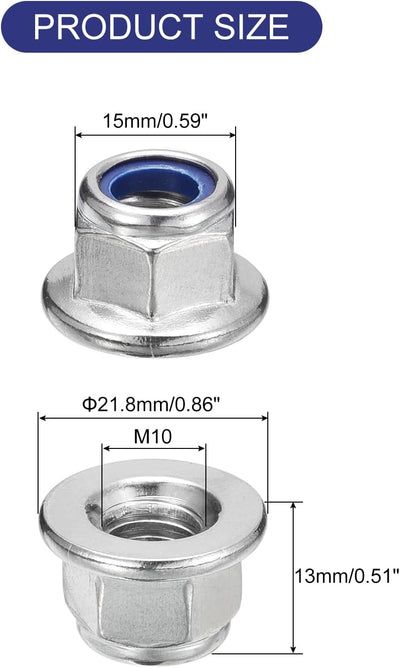 Tuercas bloqueo M10x1.0 acero inox 304 12 pzas