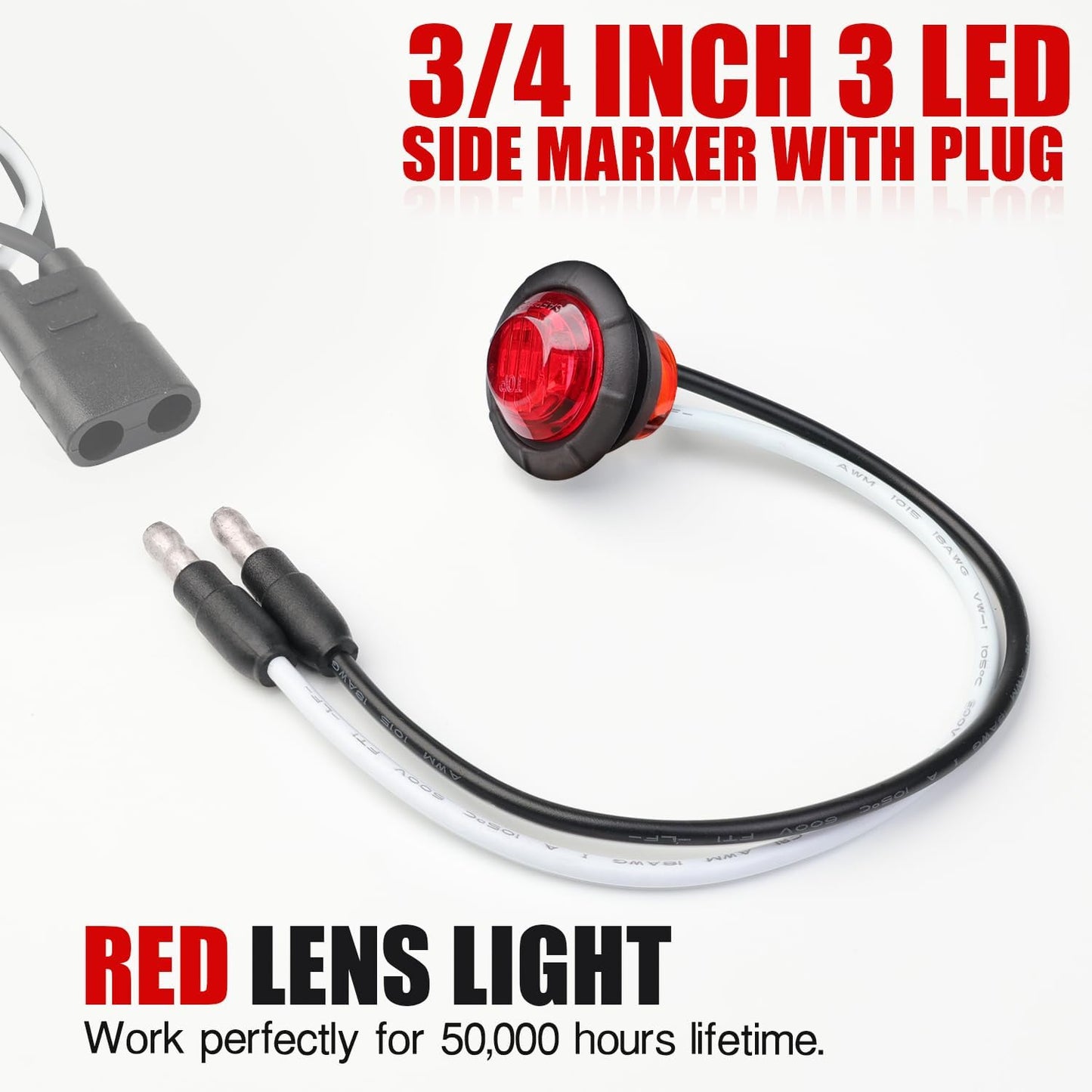 Luz LED roja 3/4" enchufe universal 12V DC 50 pzas