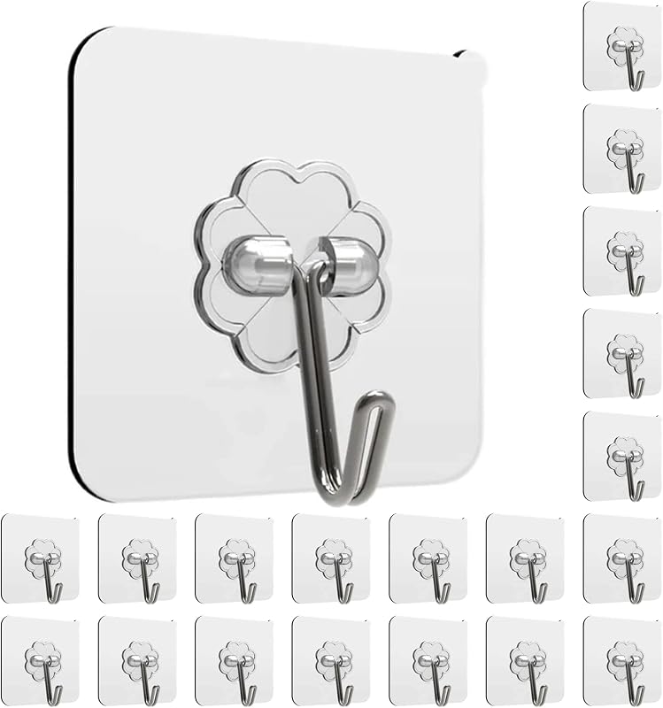 20 Ganchos Adhesivos Transparentes Removibles para Cocina Baño