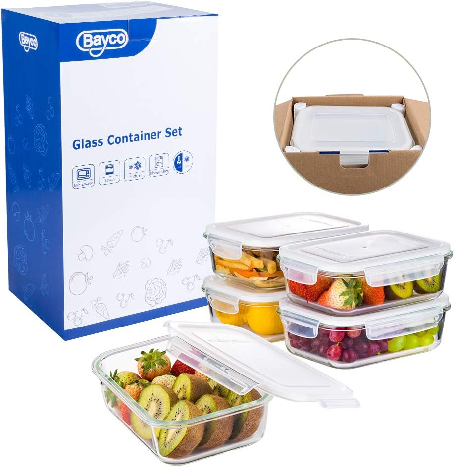 Recipientes vidrio 36oz 5uds con tapas cajas Bento