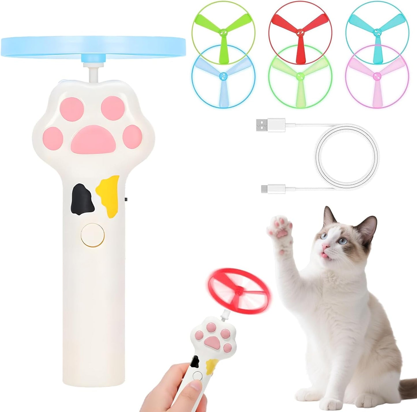 Lanzador discos voladores recargable para gatos con 6 discos