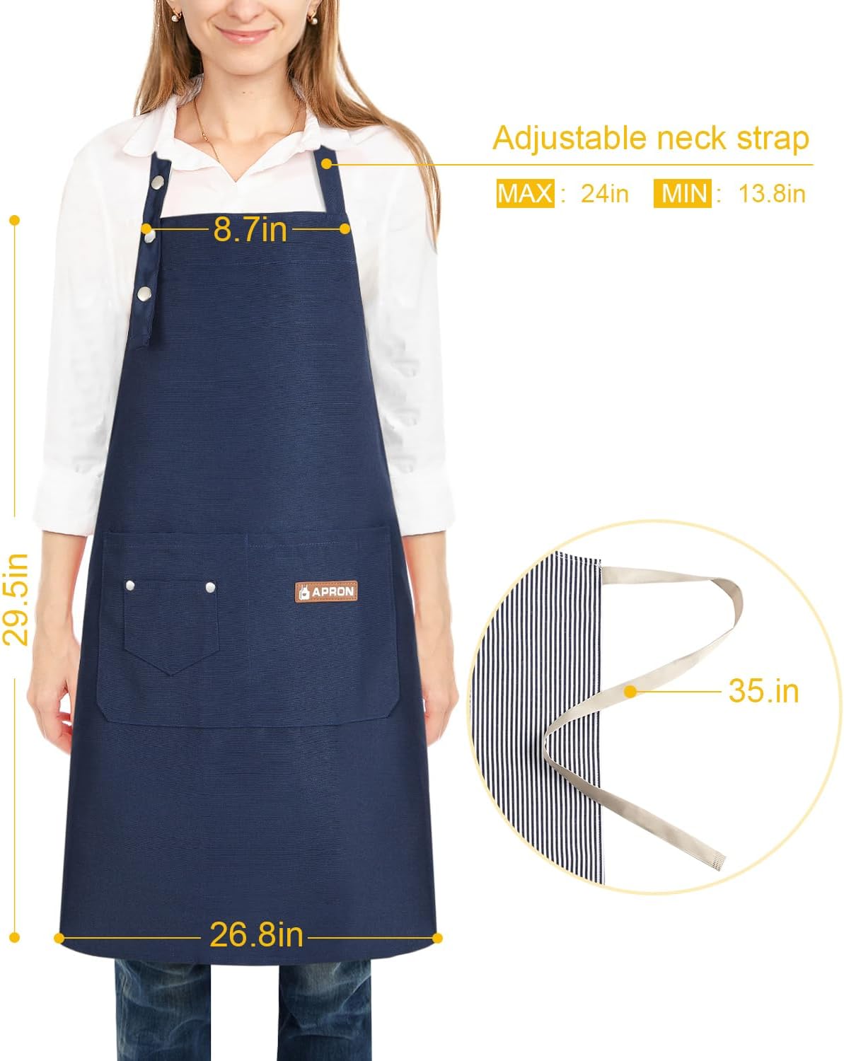 Pack 2 Delantales Chef Ajustables con Babero 2 Bolsillos