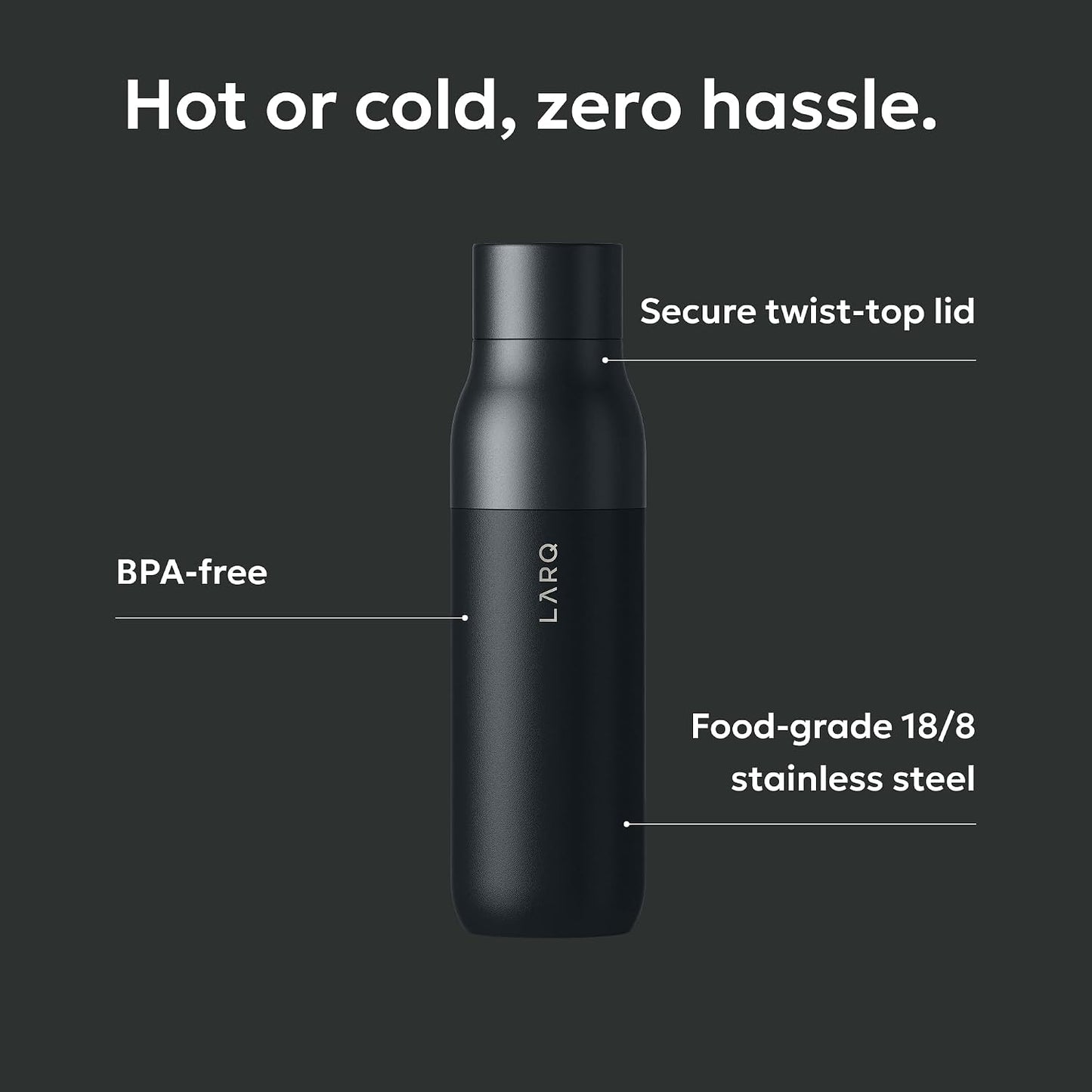 Botella agua acero inox 17oz sin BPA reutiliz. negro