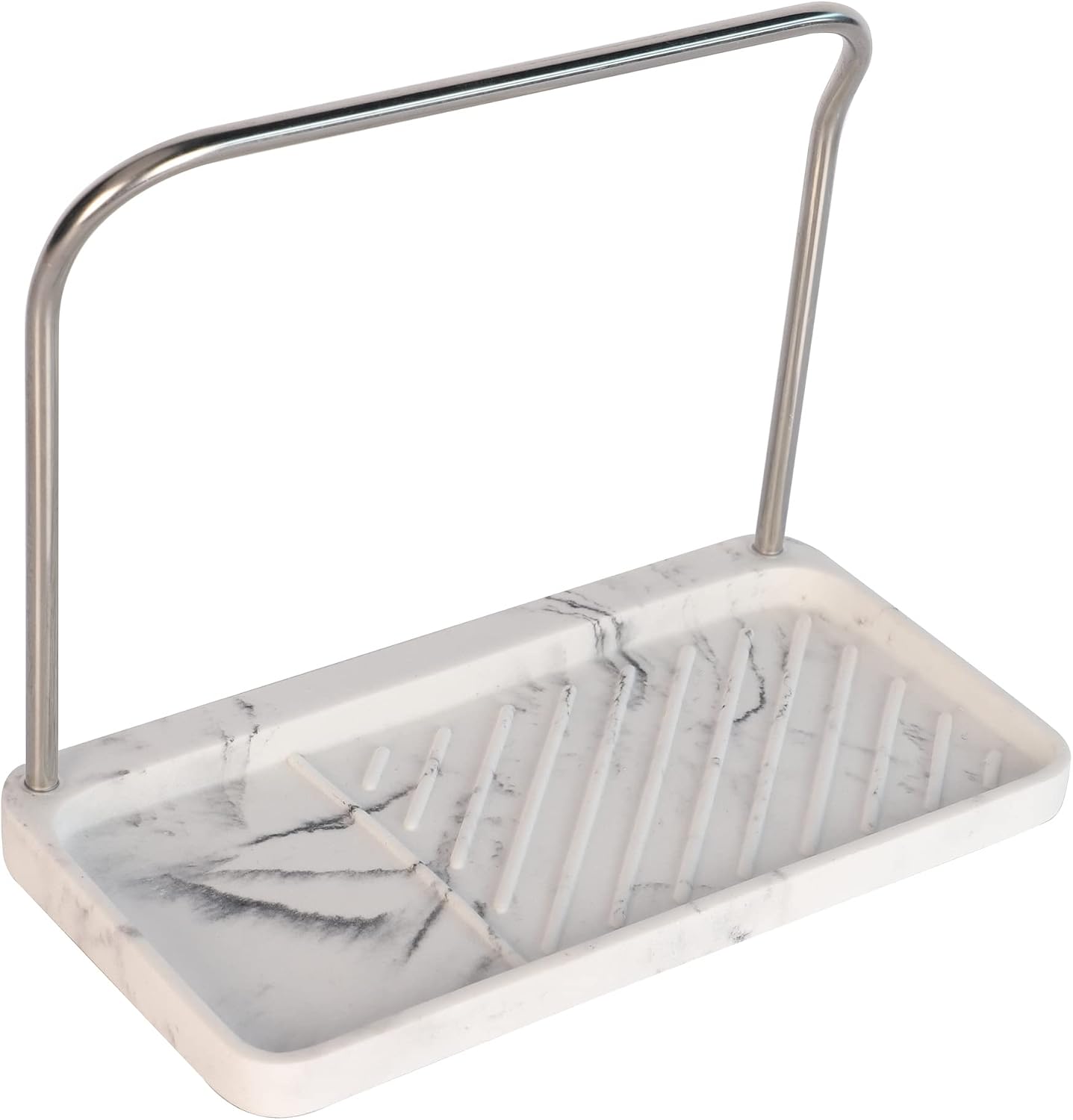 Soporte esponja acero inox dispensador jabón cepillos mármol blanco