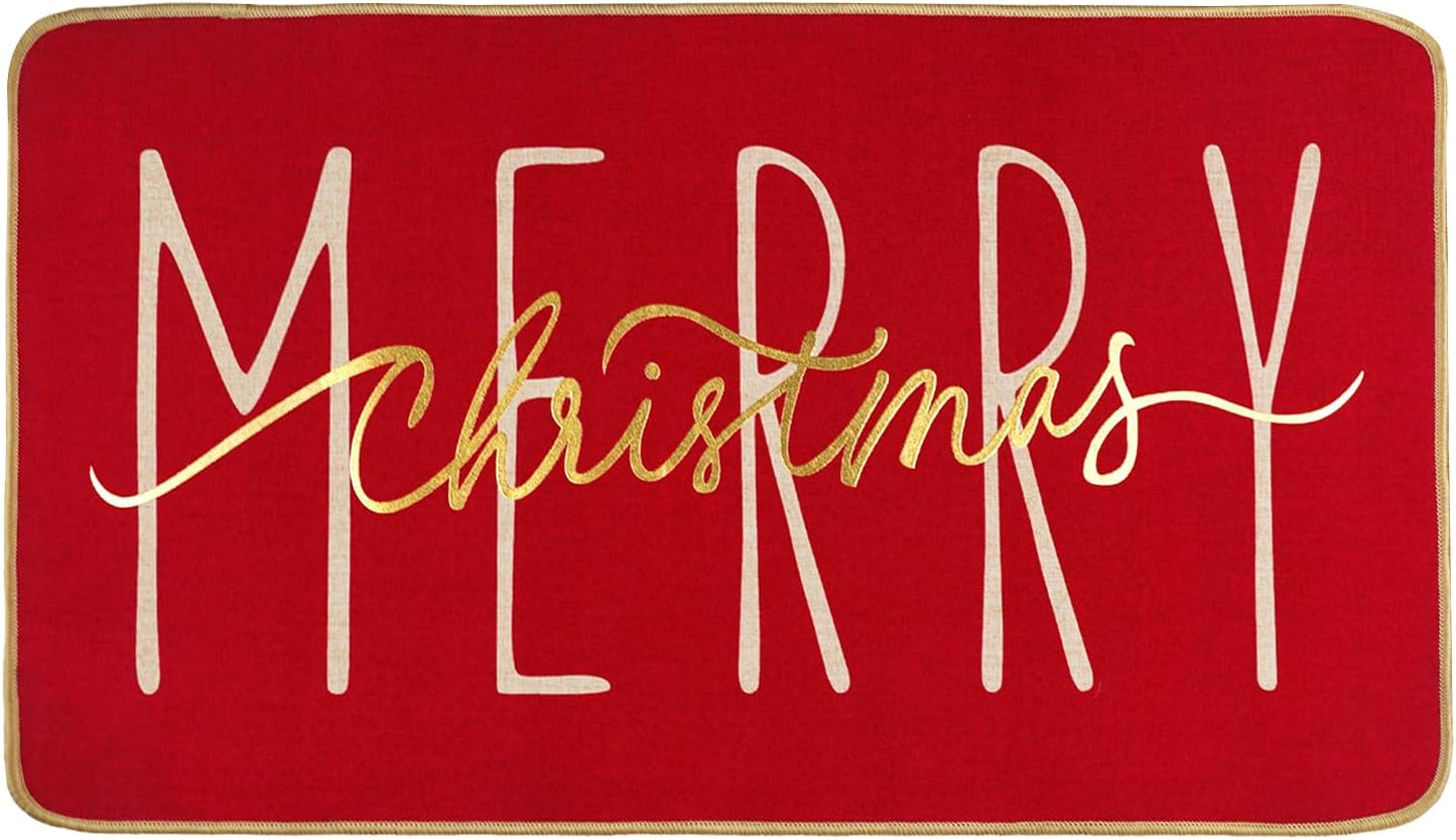 Felpudo Navidad rojo dorado 17.5x29 para puerta