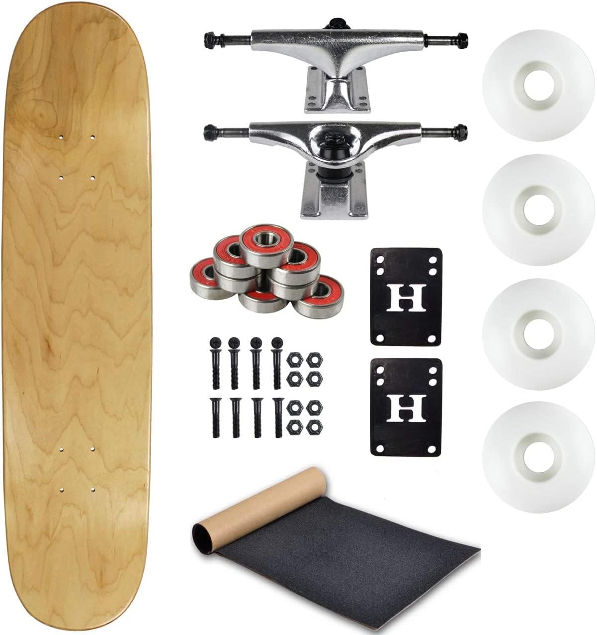 Monopatín completo blanco moose 7.75 con trucks plateados