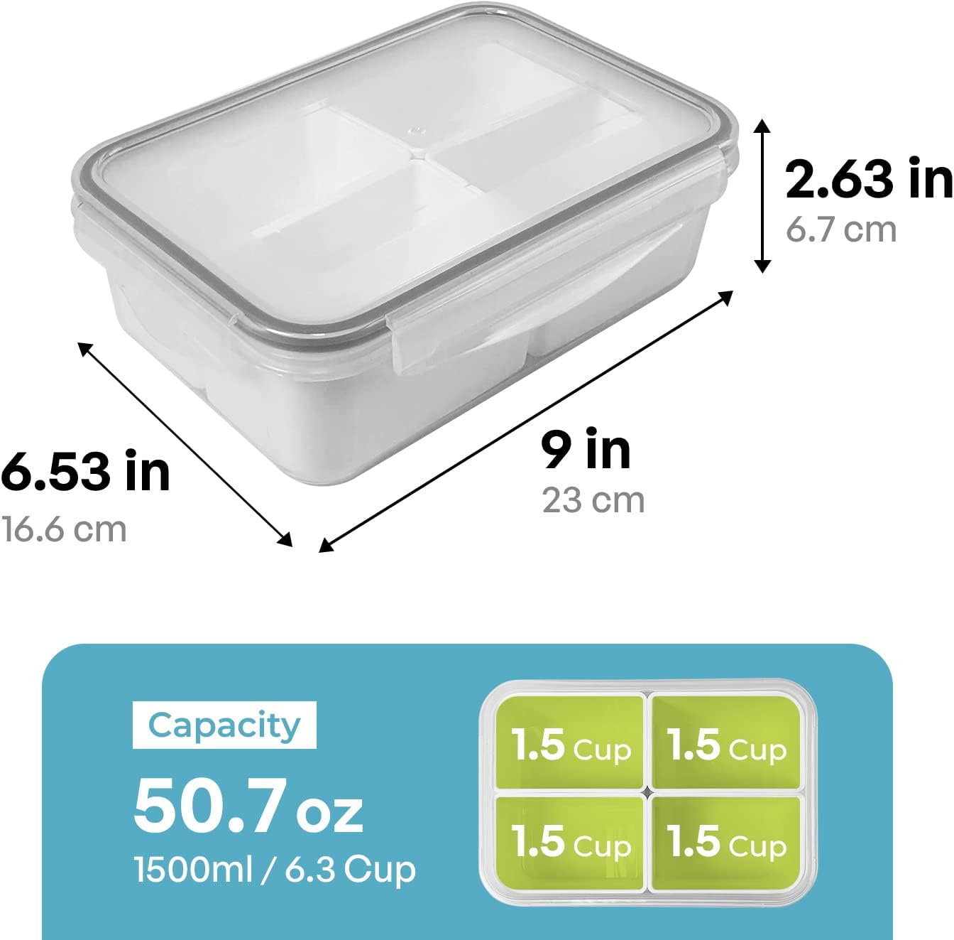 Contenedor alimentos 4 compartimentos tapas herméticas
