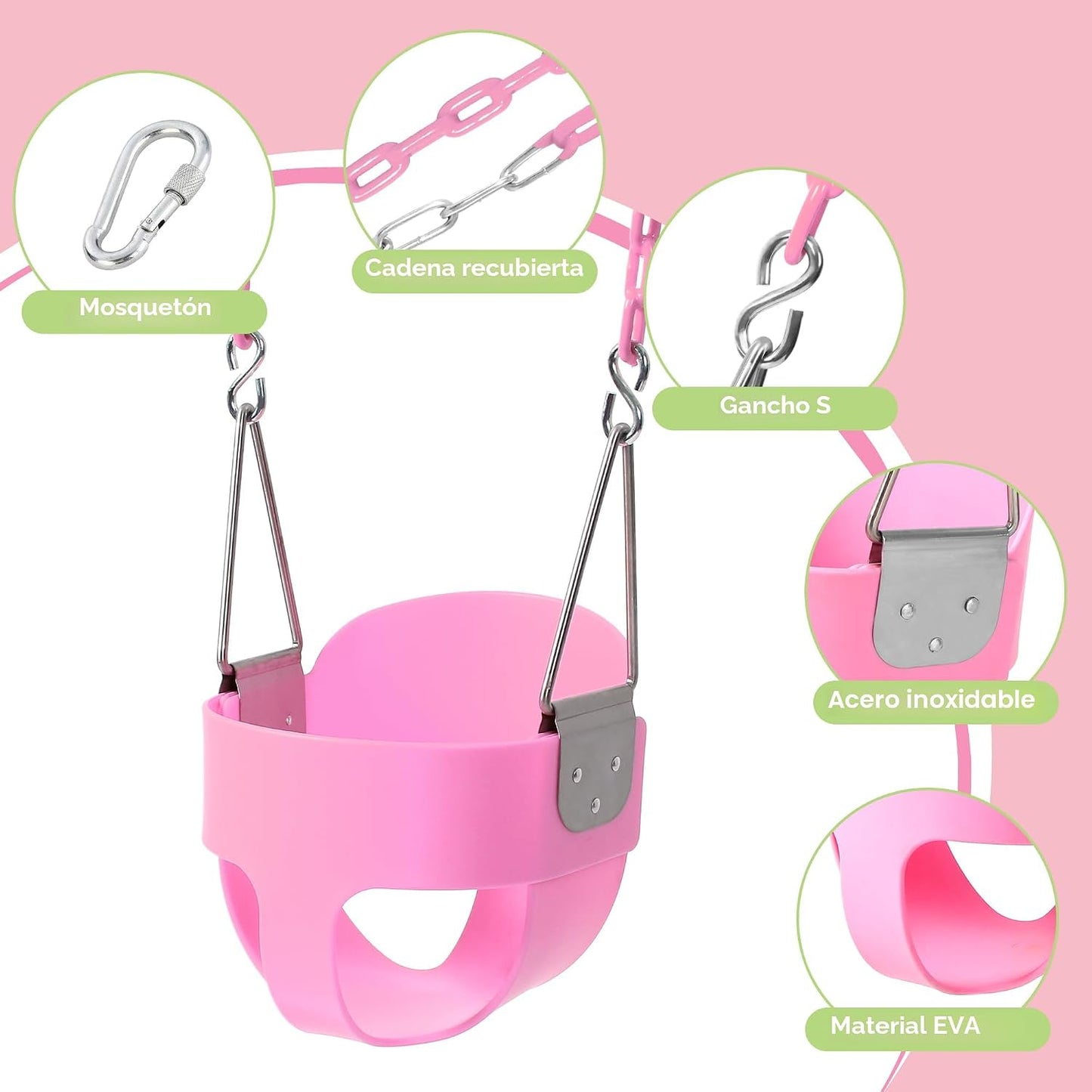 Asiento columpio bebé con respaldo alto cubo plástico