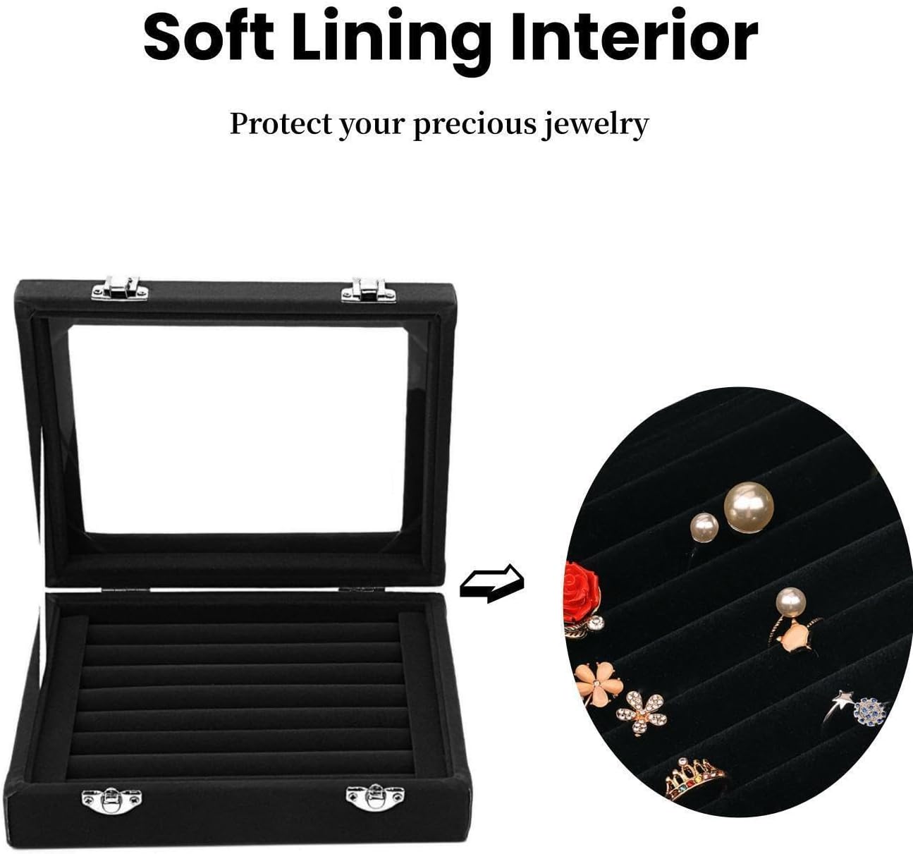 Soporte joyería caja terciopelo pendientes mujer niña negro