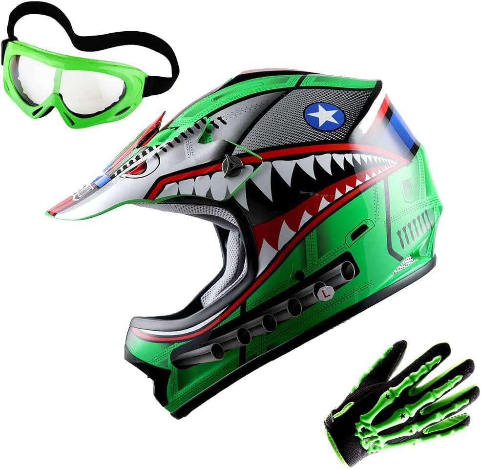 Casco Motocross Juvenil Negro Gafas Guantes Esqueleto Pack