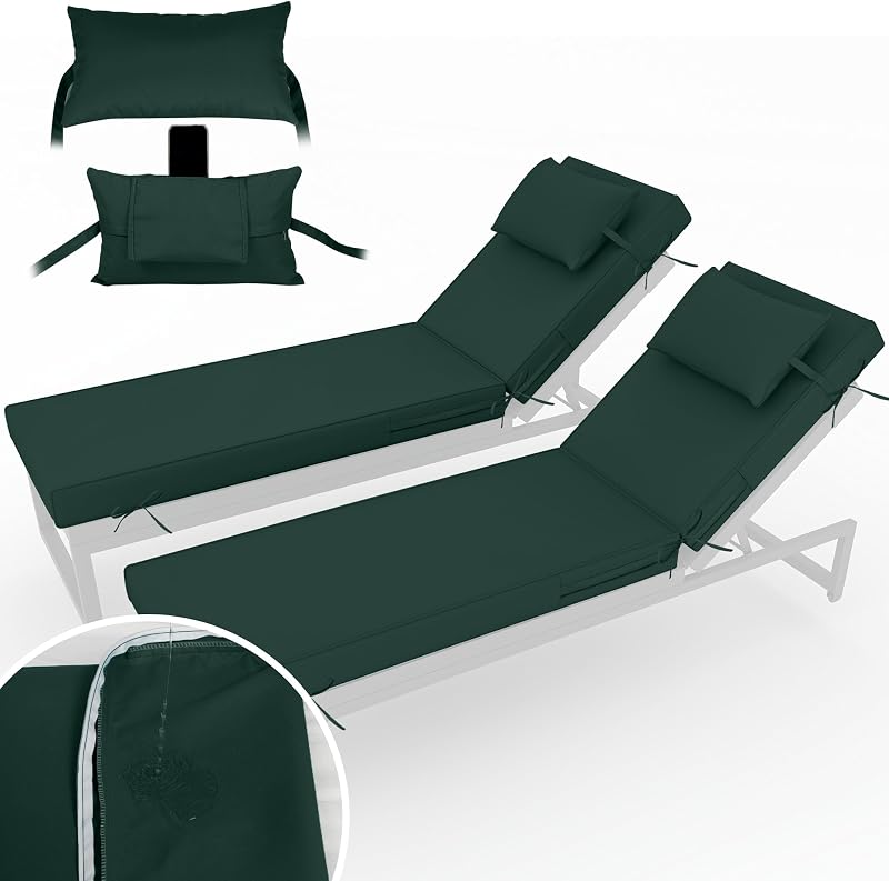 2 Cojines Tumbona Exterior 72x21" Con Correas 3"