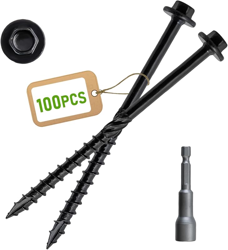 100 Tornillos #14x4 para Madera Hexagonales Negro