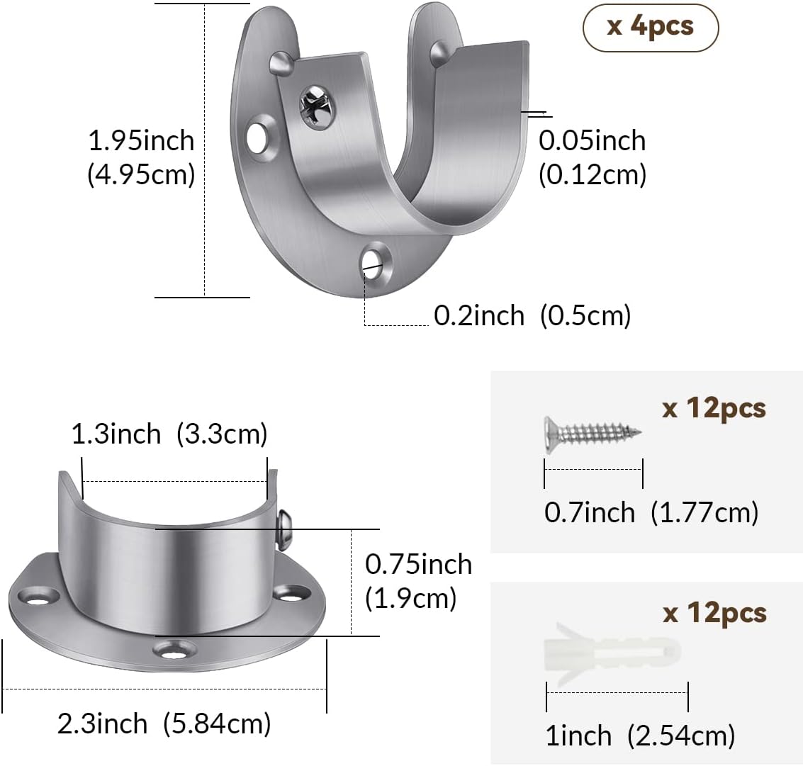 4 Soportes Acero Inox U para Varilla 1-1/4"
