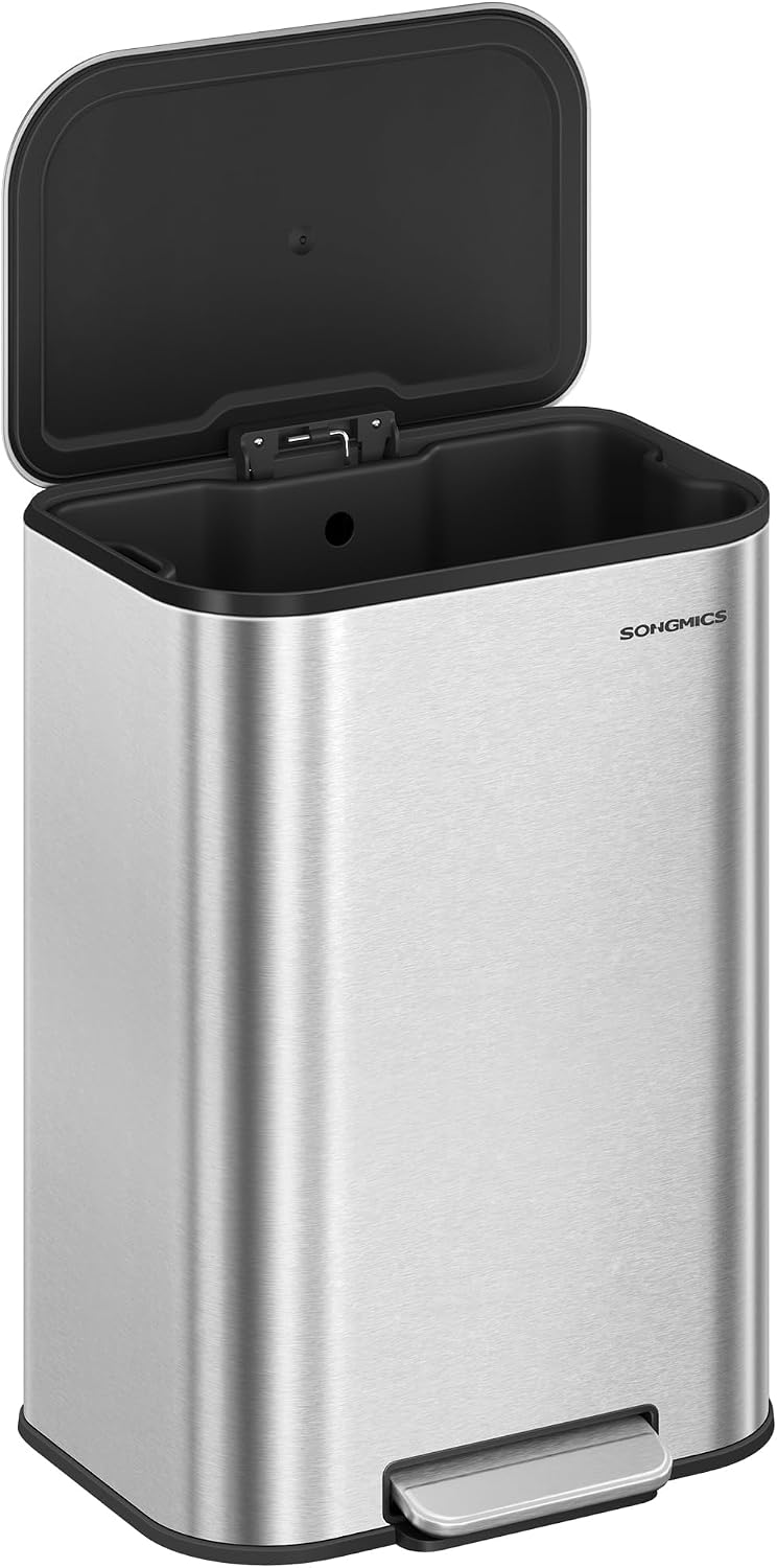 Bote basura cocina 50L acero inox cierre pedal plateado