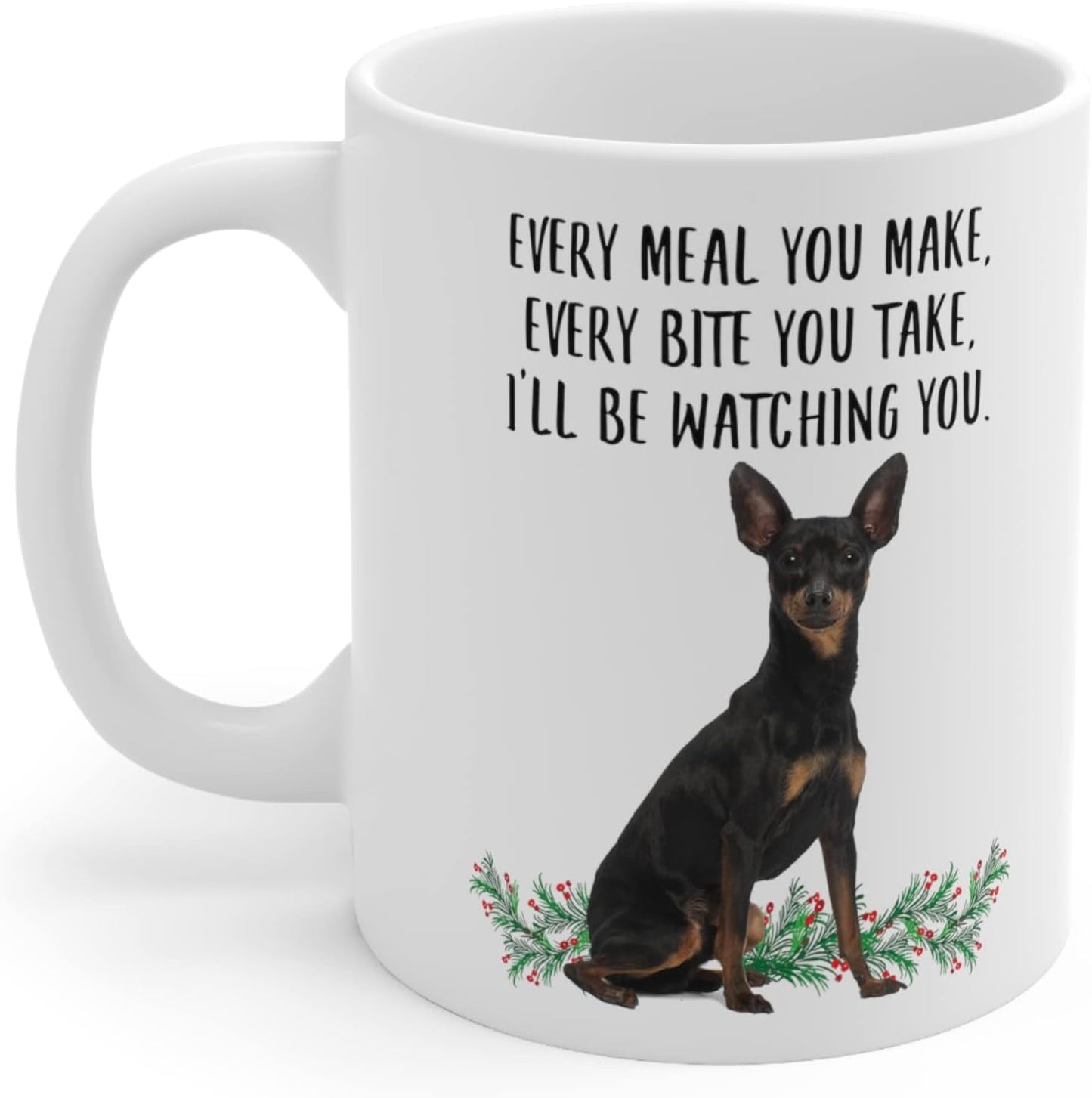 Taza café Pinscher mini color negro y bronce regalo mujer