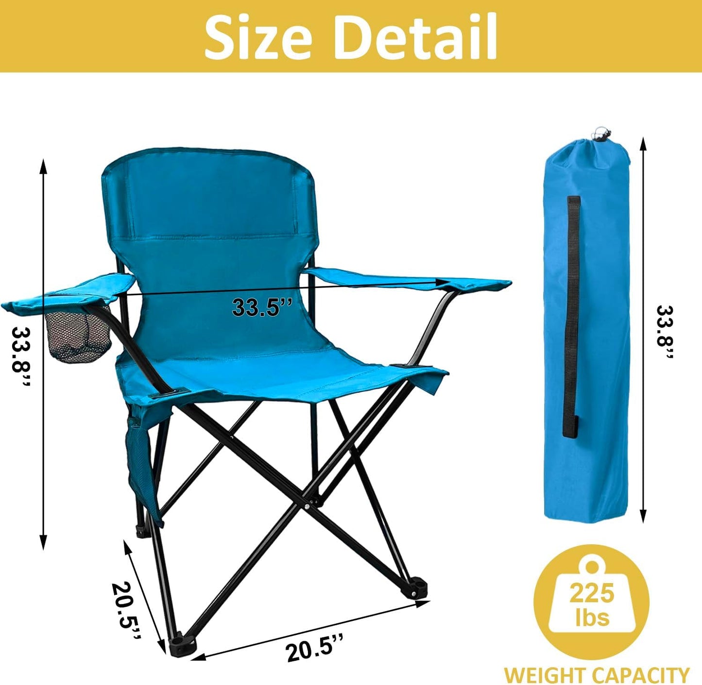 2 Silla camping plegable con portavasos 225lb azul