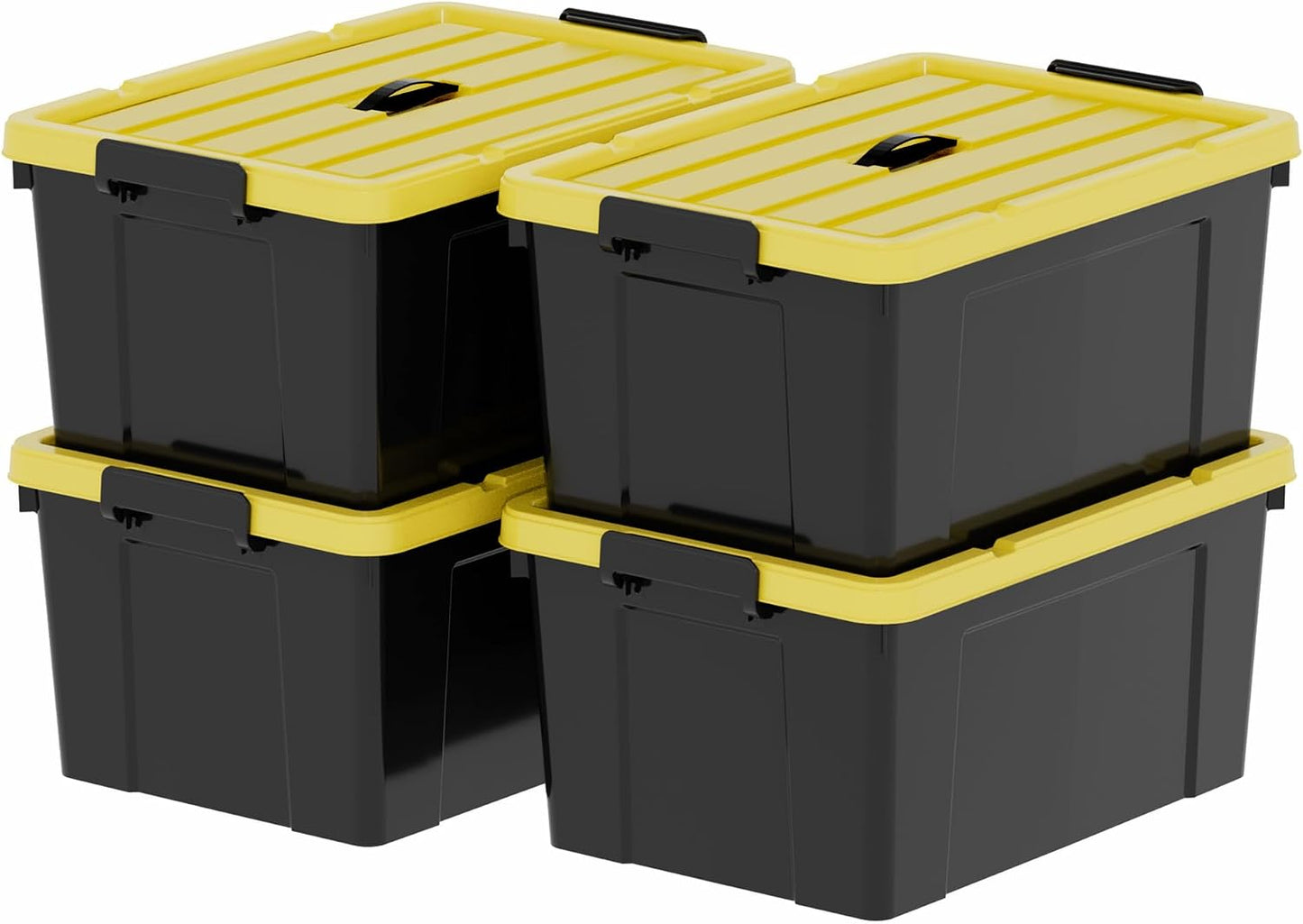 4 Cajas Almacenamiento Plástico 72qt Negro Amarillo