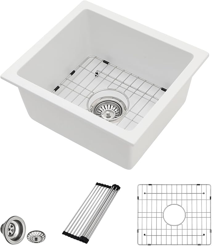 Fregadero barra granito compuesto 18x16" cuarzo blanco