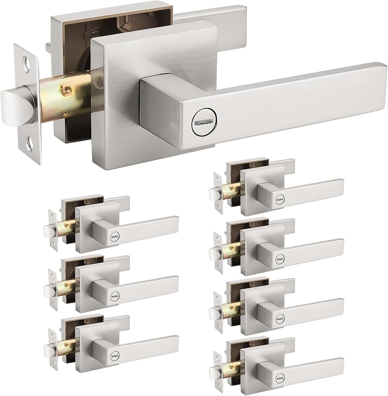 Set 8 Manijas Puerta Níquel Cepillado Sin Llave