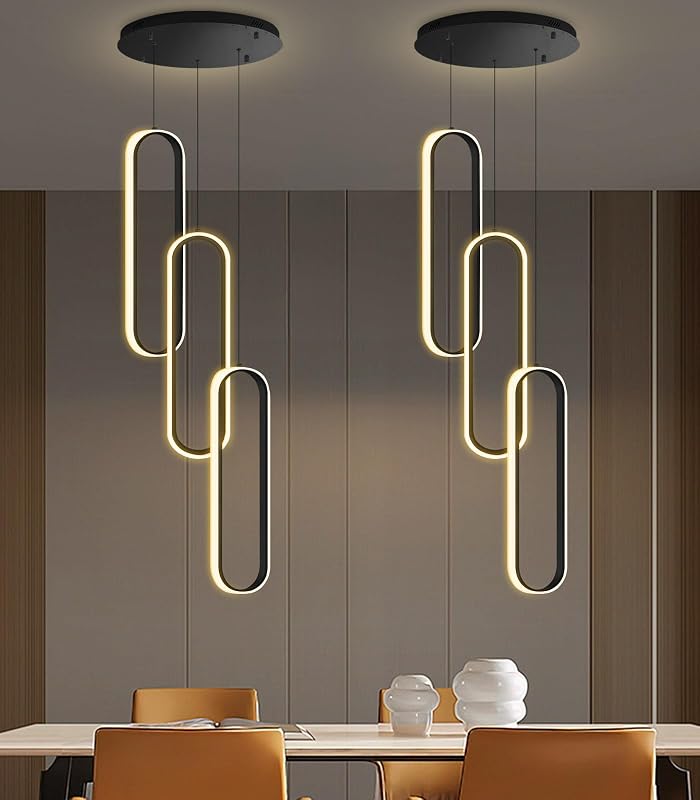 3 Anillos Lámpara Araña LED Regulable Sala Comedor Negro