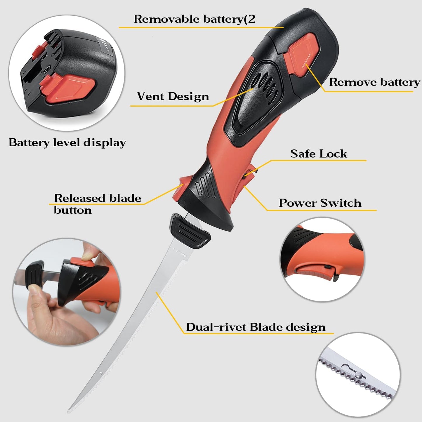 Cuchillo eléctrico inalámbrico 5 cuchillas antiadherentes