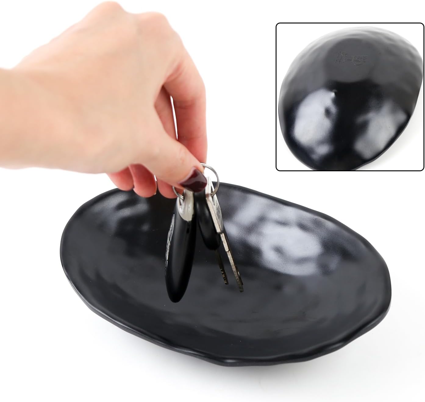 Bandeja negra ovalada para anillos y llaves decoración