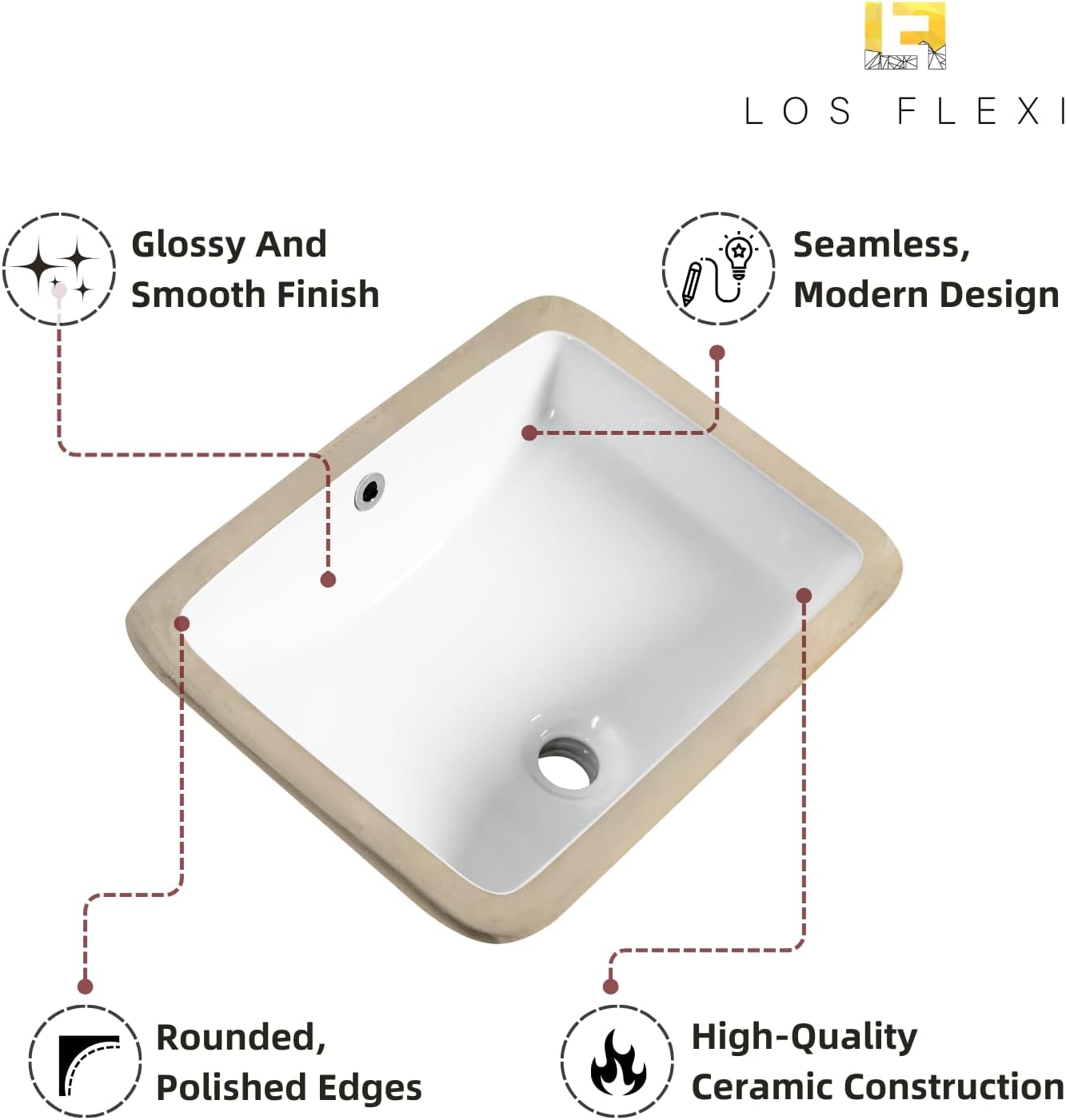 Fregadero baño rectangular 18x14pulg cerámica blanca