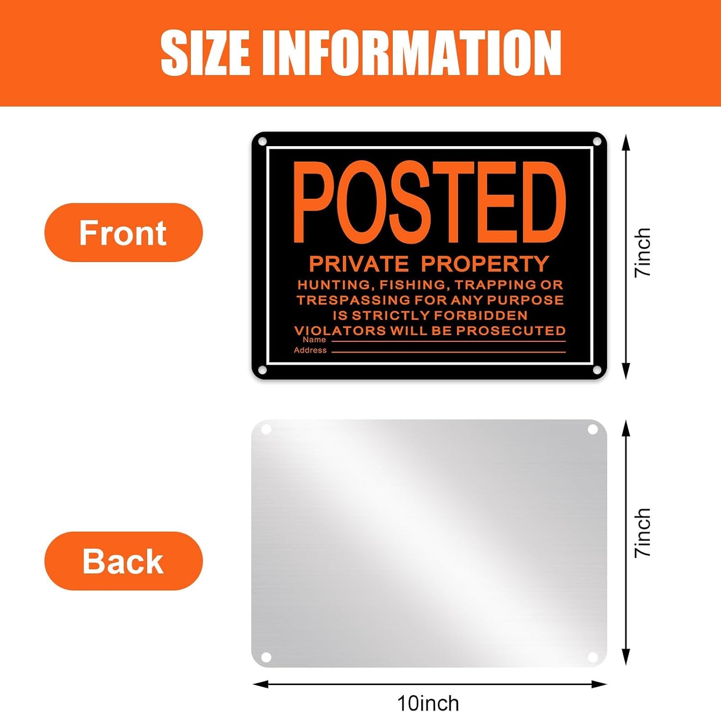 8 Letreros Aluminio 10x7" UV Reflectantes Naranja