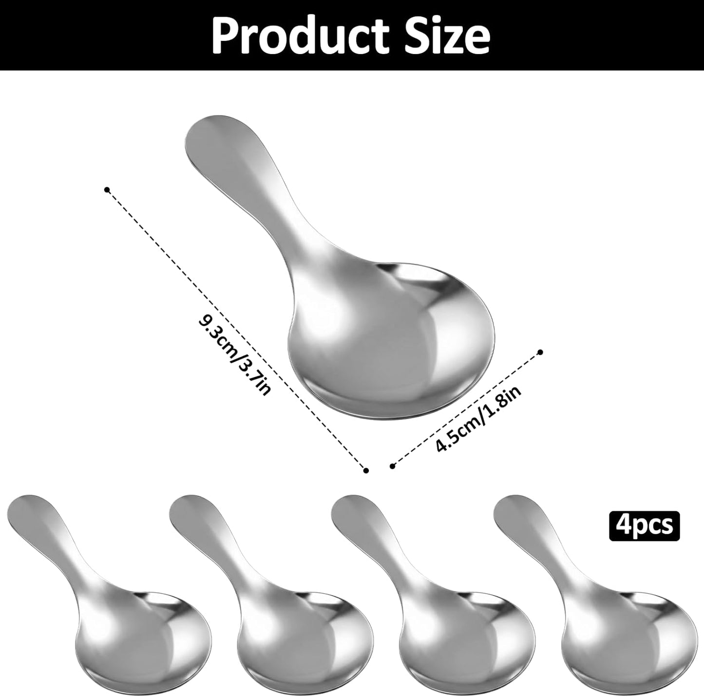 4 cucharas de mango corto de acero inoxidable plateadas para sal, condimentos, postres, té, café, azúcar y helado