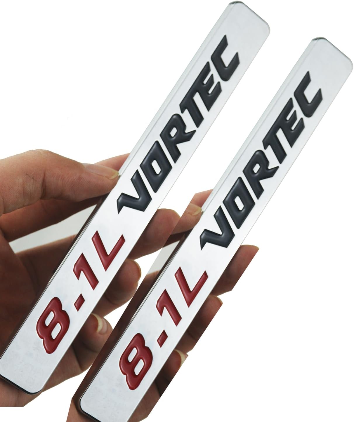 2 Emblemas Vortec 8.1L para Placa 3D Cromo Negro Rojo