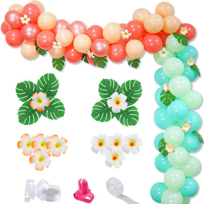 Kit arco guirnalda globos tropicales con hojas palmera Luau
