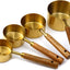 4 Tazas Medidoras Acero Inox Mango Madera Dorado