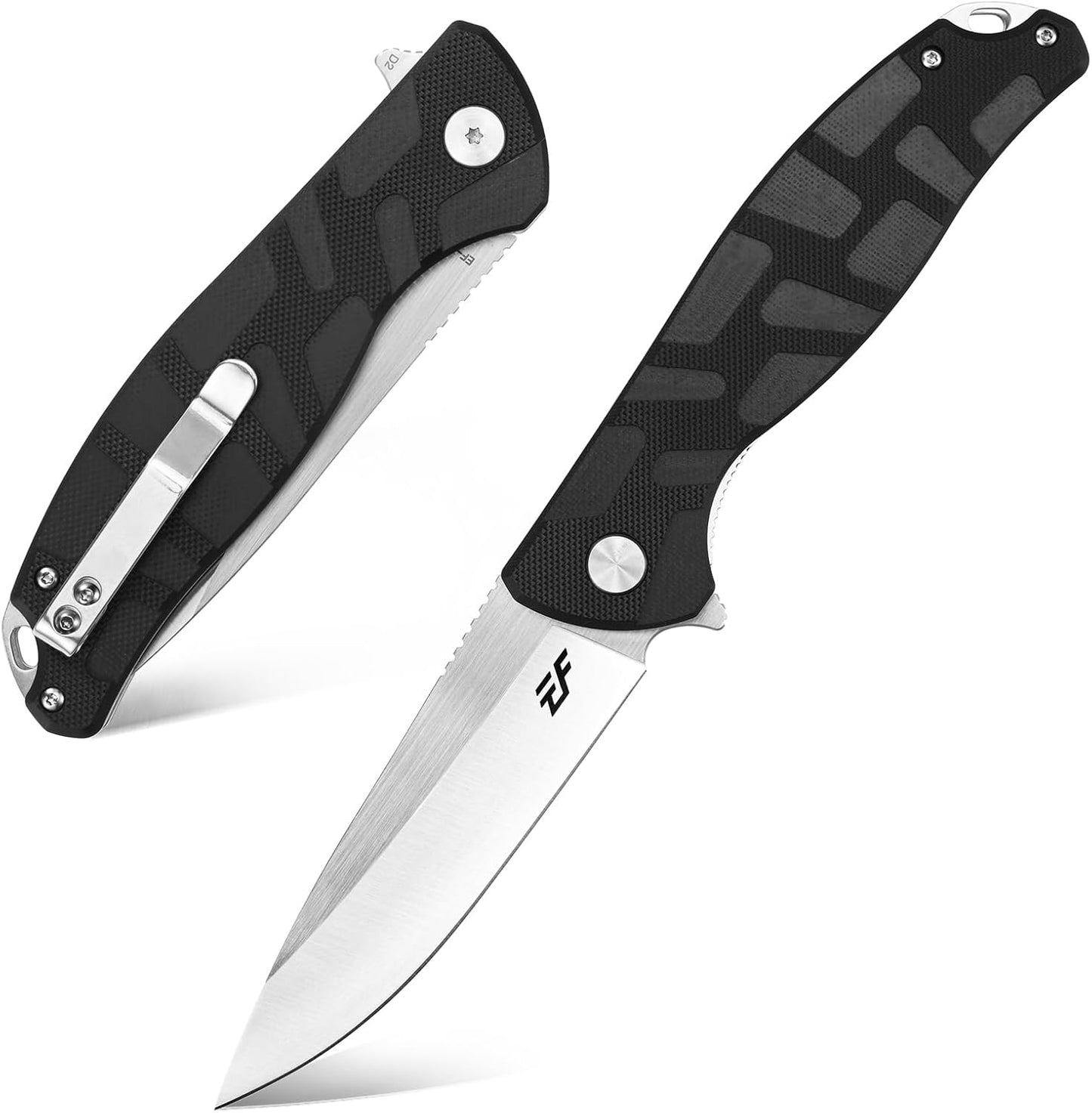Cuchillo plegable D2 acero G10 mango EDC camping negro