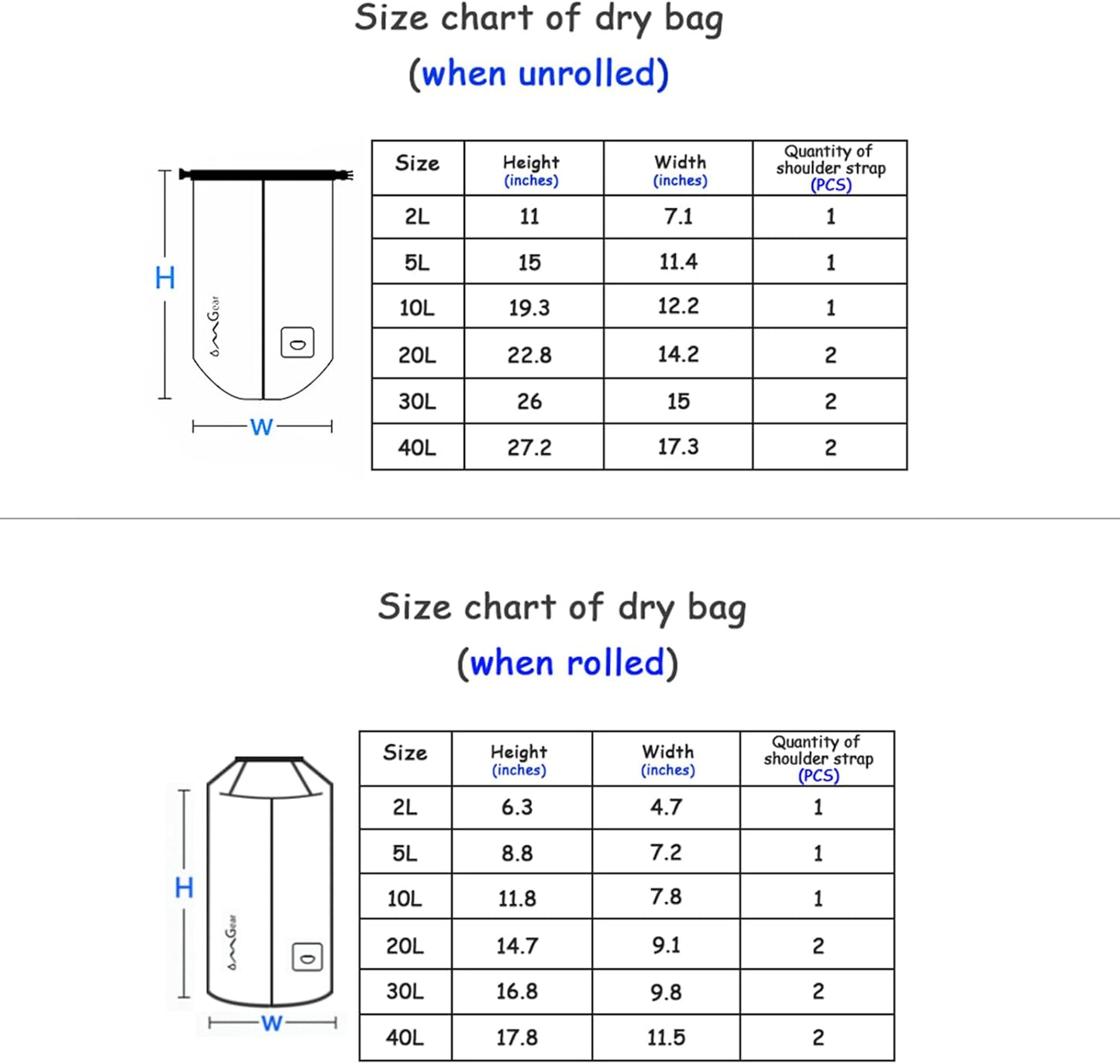 Bolsa flotante impermeable para kayak 40L/30L/20L/10L/5L