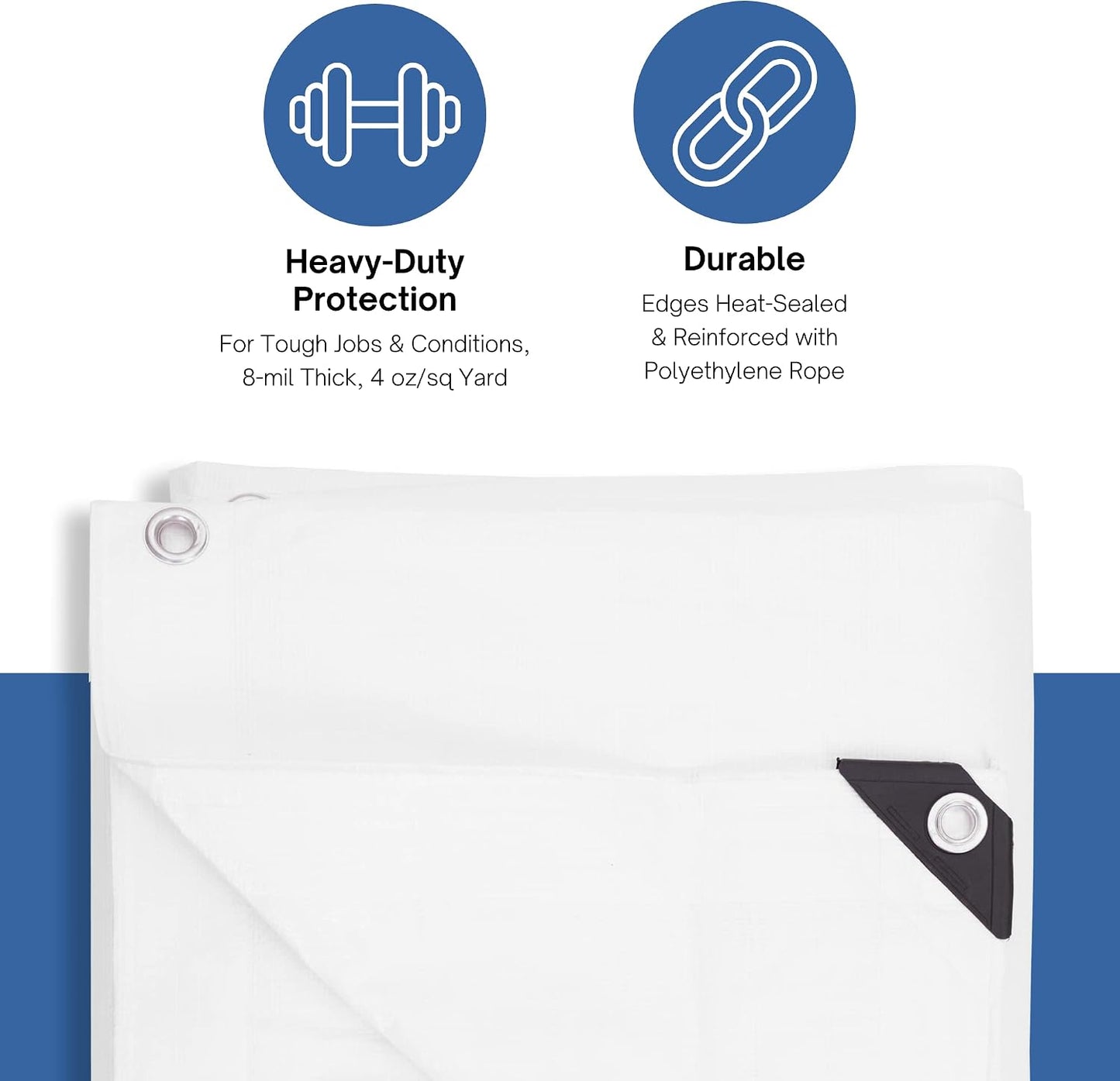 Lona polietileno resistente 8mil UV 30x30ft blanca