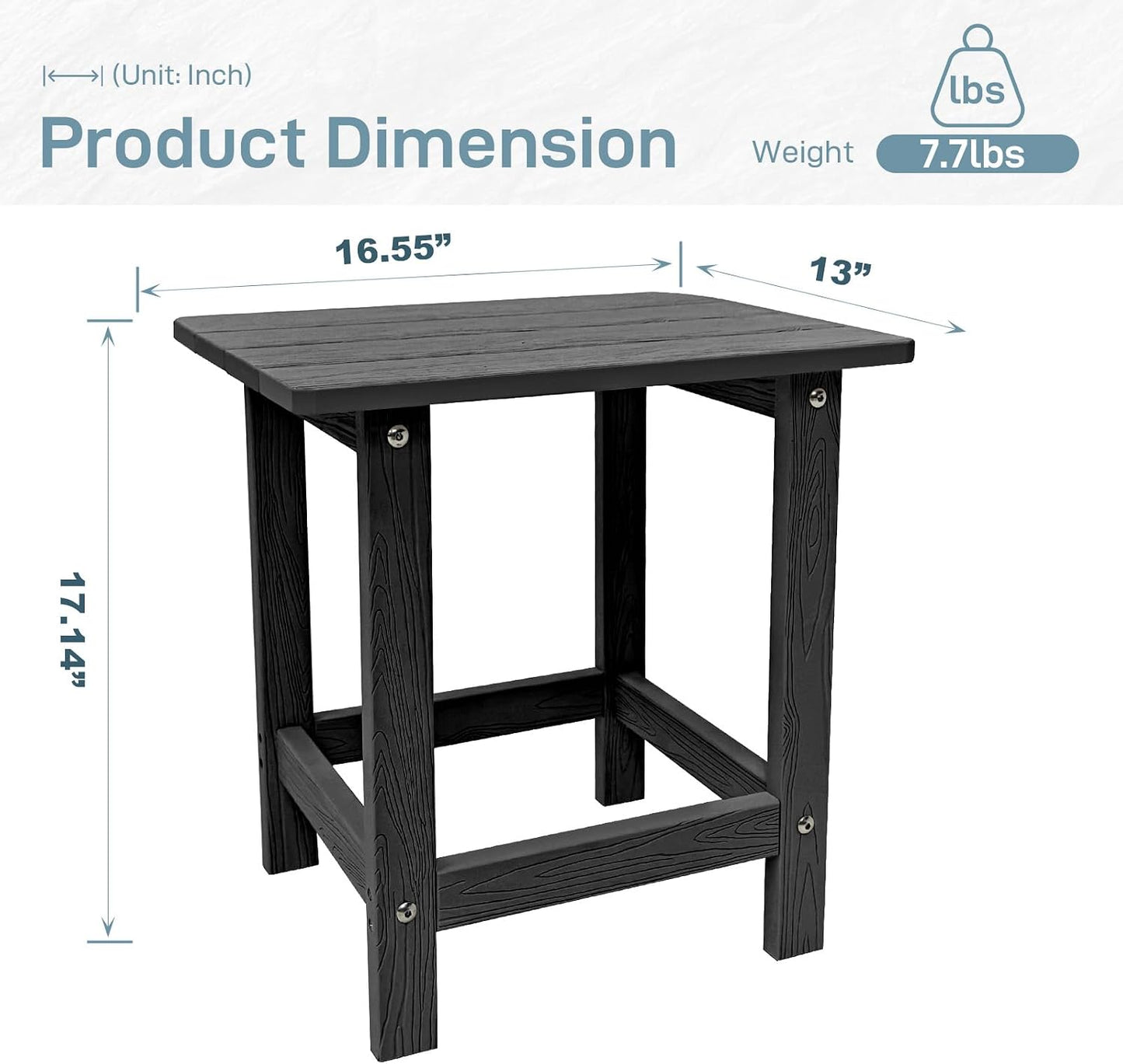 Mesa auxiliar Adirondack exterior resistente color negro