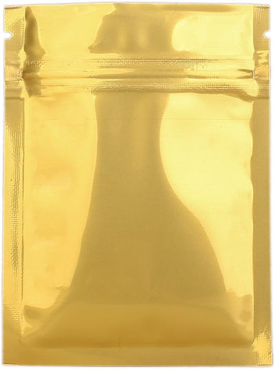 Bolsa metal doble cara cierre cremallera 3x4" color dorado
