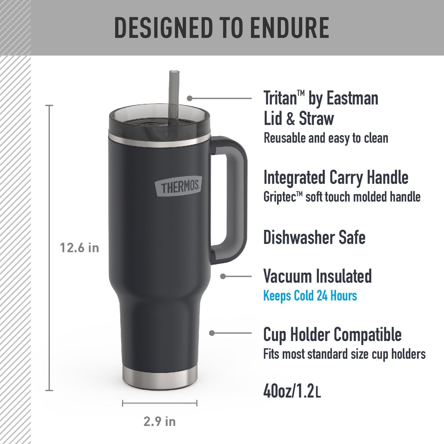 Vaso térmico acero inox 40oz con tapa popote bloqueo