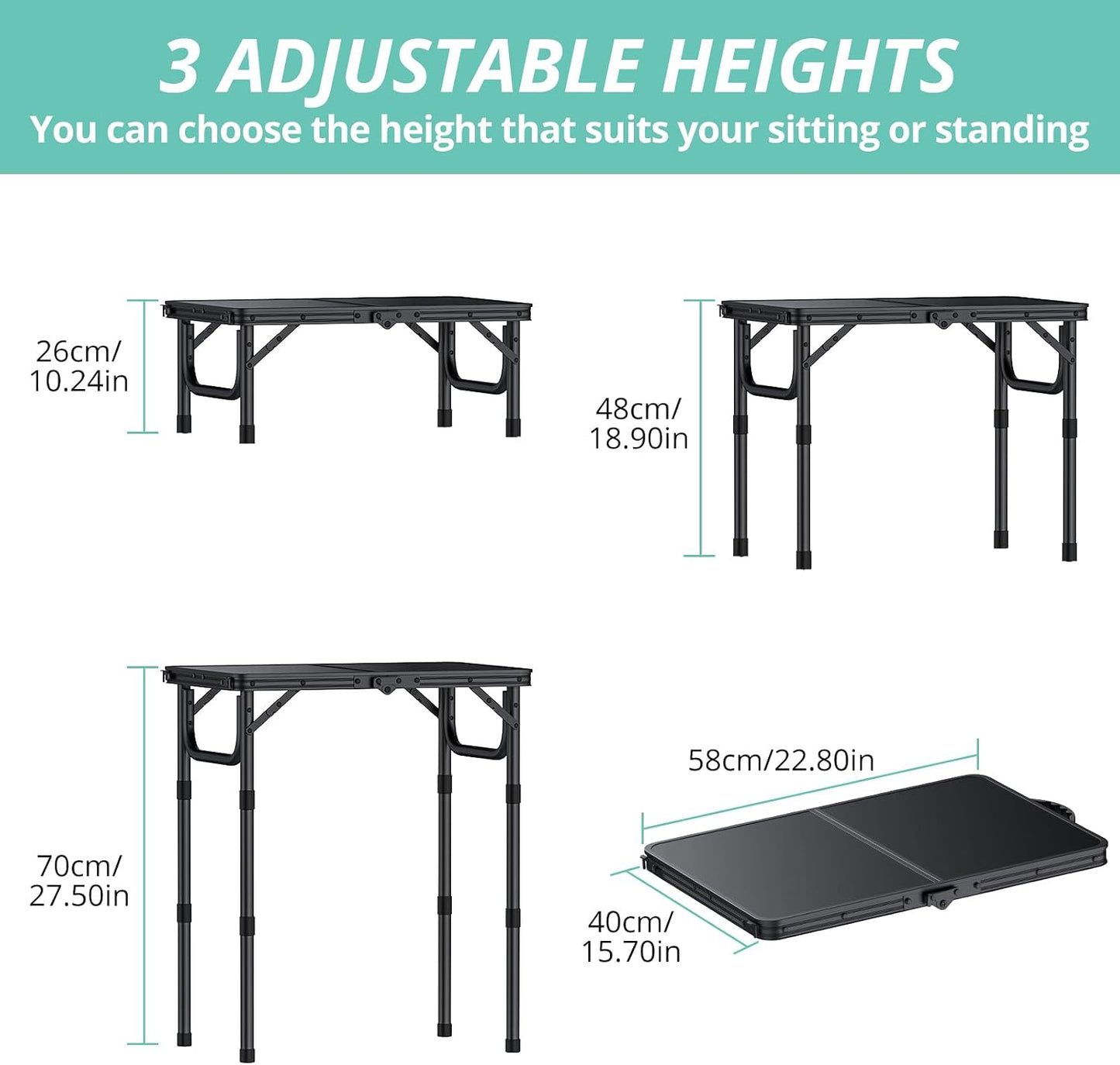 Mesa camping plegable ajustable aluminio MDF portátil