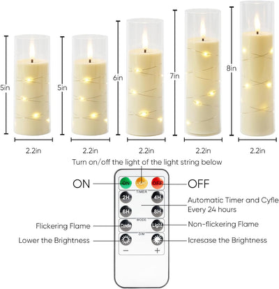 Set 5 Velas LED Marfil Control Remoto Luces Estrella Boda