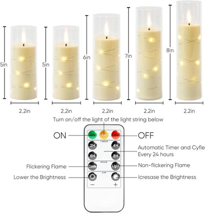 Set 5 Velas LED Marfil Control Remoto Luces Estrella Boda