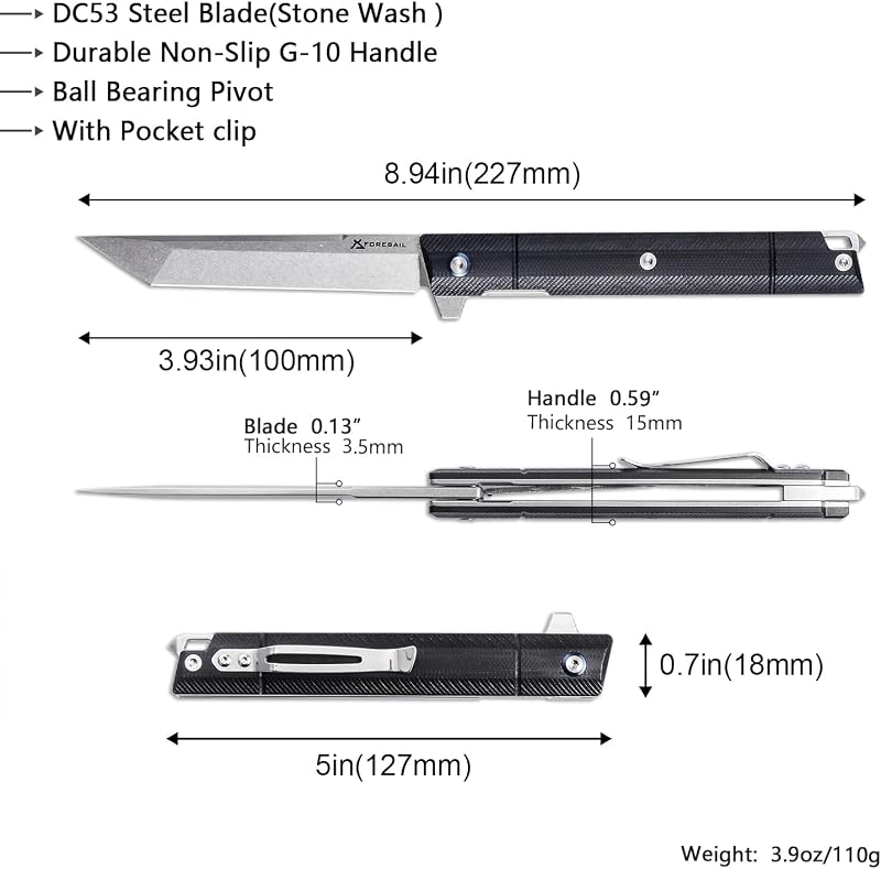 Navaja plegable acero DC53 mango G10 con clip